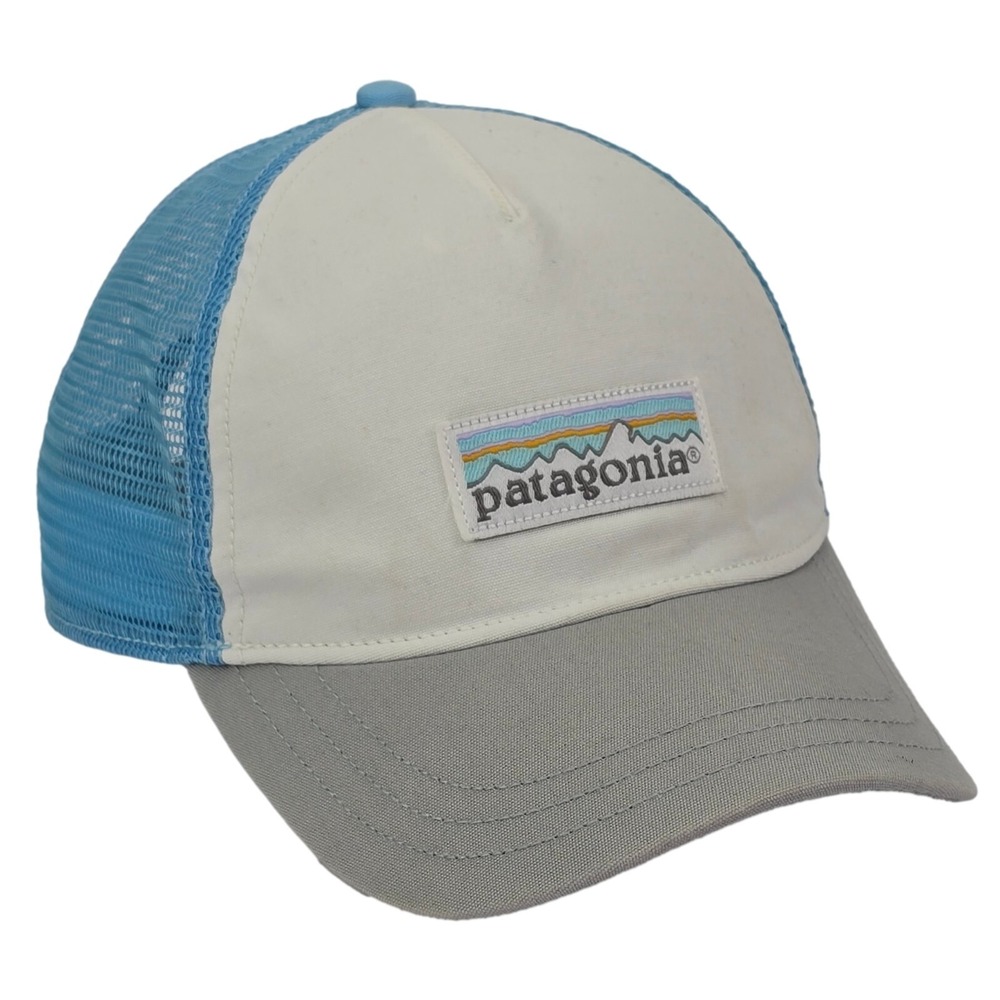 Patagonia Fitz Roy Trout Trucker Hat Unisex OS Blue Grey Cream Mesh Snapback Cap
